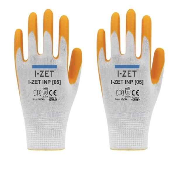 I-zet Inp05-sarı Beyaz Polyester Örme Nitril Eldiven 288 Adet 10 - XL ürün görseli 1