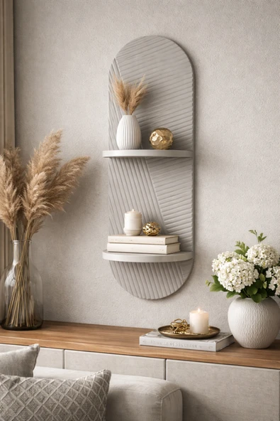OSSEMOB Saten Kumsal (100cmX30cm) Çift Raflı Dekoratif Membran Duvar Rafı ürün görseli 1