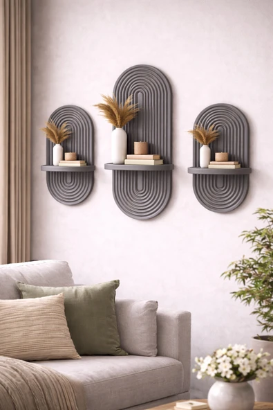OSSEMOB FÜME-3' LÜ Dekoratif Membran Duvar Rafı (75X25cm)(40 CMX25 CM) ürün görseli 1