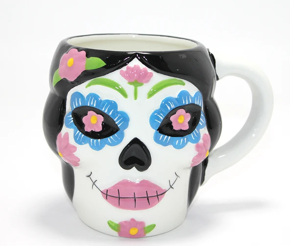 Day Of The Dead Şeker Kurukafa Tasarımlı 3D Seramik Kupa Bardak Alk4893 ürün görseli 1