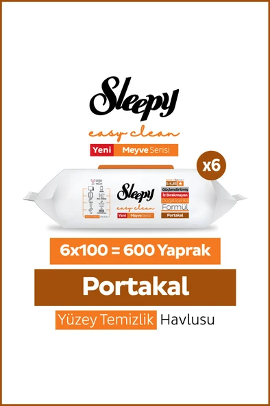 Sleepy Meyve Serisi Yüzey Temizlik Havlusu Mendili Portakal 6x100 (600 Yaprak) ürün görseli 1