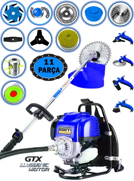 Eisenn Germany RX-11 STAHL Sırt Tipi Benzinli Ot Çalı Çim Biçme Tırpanı+ 11 PCS Full Set Halı Yıkamalı ürün görseli 1
