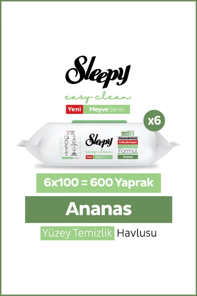 Sleepy Meyve Serisi Yüzey Temizlik Havlusu Mendili Ananas 6x100 (600 Yaprak) ürün görseli 1