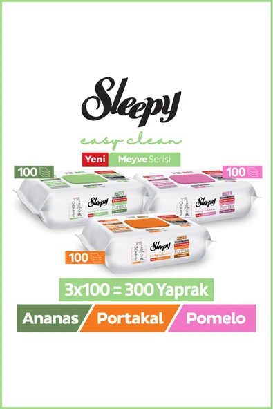 Sleepy Meyve Serisi Yüzey Temizlik Havlusu Mendili Portakal+Ananas+Pomelo 3x100 (300 Yaprak) ürün görseli 1