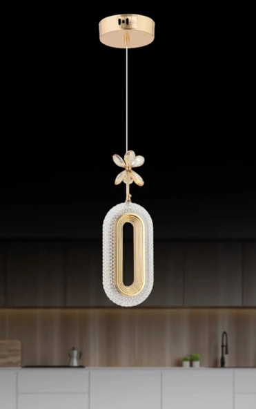 TEKLİ DEFNE ROSE GOLD 3 RENK MODLU KRİSTAL TAŞLI LEDLİ SARKIT AVİZE ürün görseli 1