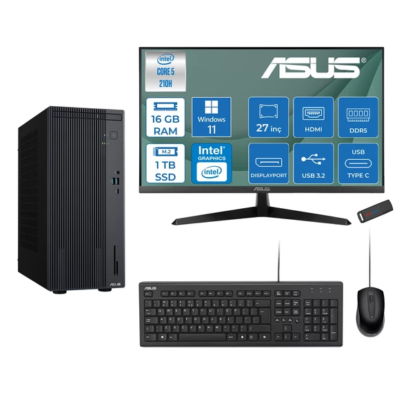 Asus Expertcenter P500MV Intel® Core™ Ultra 5 210H 4.8ghz Aı 16GB Ddr5 1tb SSD 27" 120Hz Intel® Intel® Graphics WIN11PRO Mini Tower Masaüstü Bilgisayar E52108512B0DP03+ZETTAUSBBELLEK ürün görseli 1