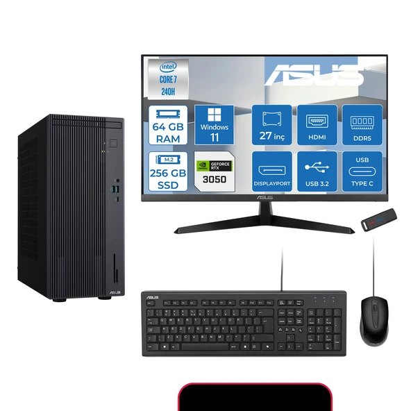 Asus Expertcenter P500MV Intel® Core™ Ultra 7 240H 5.2ghz Aı 64GB Ddr5 256GB SSD 27"120Hz 6GB/RTX3050 WIN11PRO Mini Tower Masaüstü Bilgisayar E724016512B0D23P21+ZETTAUSBBELLEK ürün görseli 1