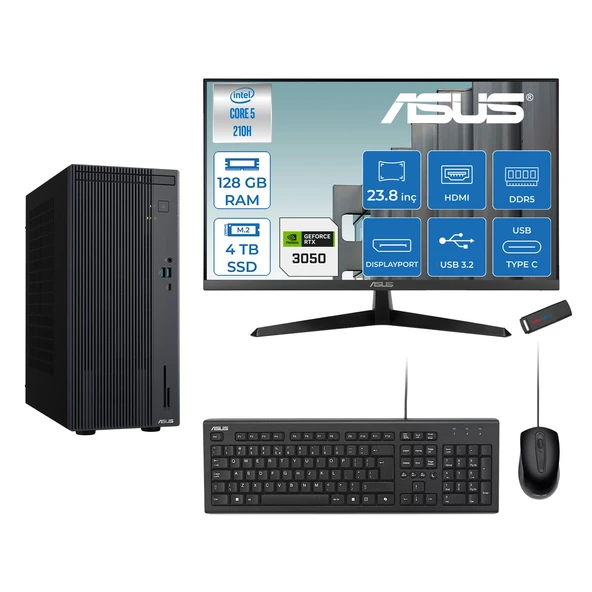 Asus Expertcenter P500MV Intel® Core™ Ultra 5 210H 4.8ghz Aı 128GB Ddr5 4tb SSD 23.8" 120Hz 6GB/RTX3050 Freedos Mini Tower Masaüstü Bilgisayar D52108512B0D23F40+ZETTAUSBBELLEK ürün görseli 1