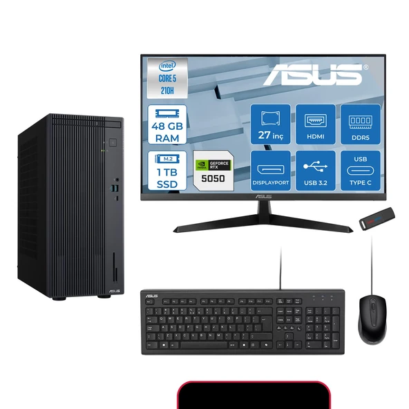 Asus Expertcenter P500MV Intel® Core™ Ultra 5 210H 4.8ghz Aı 48GB Ddr5 1tb SSD 27" 120Hz 8GB/RTX5050 Freedos Mini Tower Masaüstü Bilgisayar E52108512B0D27F18+ZETTAUSBBELLEK ürün görseli 1