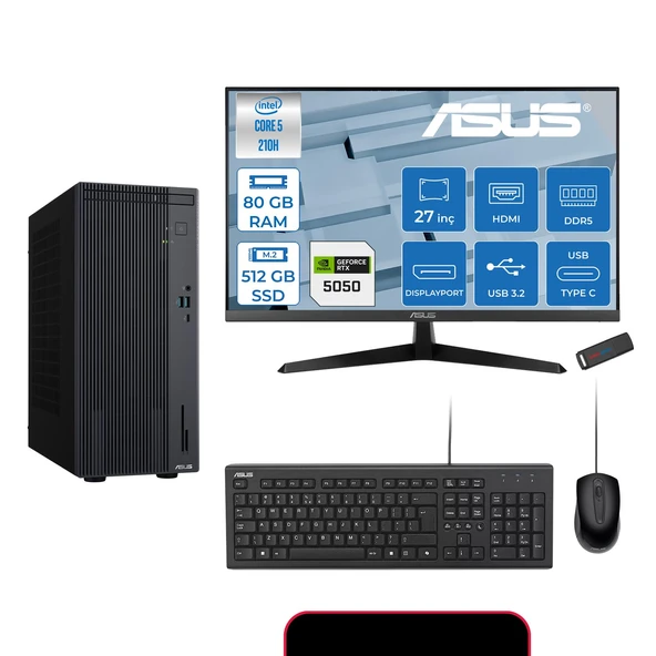 Asus Expertcenter P500MV Intel® Core™ Ultra 5 210H 4.8ghz Aı 80GB Ddr5 512GB SSD 27" 120Hz 8GB/RTX5050 Freedos Mini Tower Masaüstü Bilgisayar E52108512B0D27F27+ZETTAUSBBELLEK ürün görseli 1