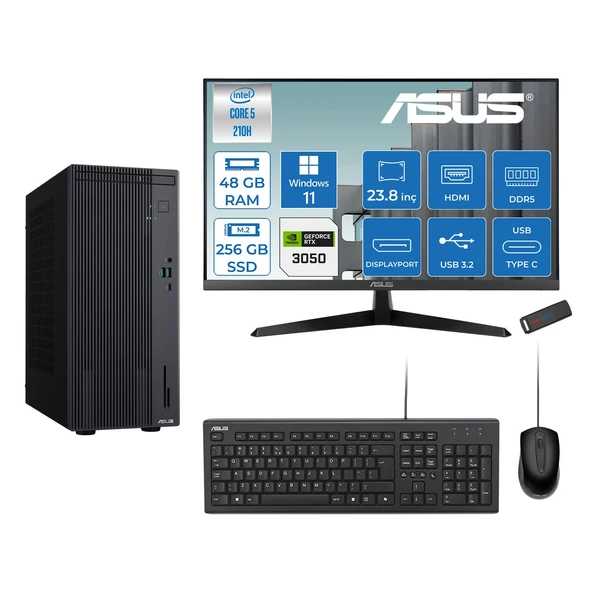 Asus Expertcenter P500MV Intel® Core™ Ultra 5 210H 4.8ghz Aı 48GB Ddr5 256GB SSD 23.8" 120Hz 6GB/RTX3050 WIN11PRO Mini Tower Masaüstü Bilgisayar D52108512B0D23P16+ZETTAUSBBELLEK ürün görseli 1