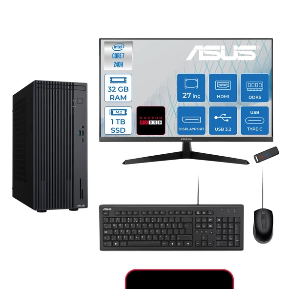 Asus Expertcenter P500MV Intel® Core™ Ultra 7 240H 5.2ghz Aı 32GB Ddr5 1tb SSD 27"120Hz 4GB/RX550  Freedos Mini Tower Masaüstü Bilgisayar E724016512B0D21F13+ZETTAUSBBELLEK ürün görseli 1