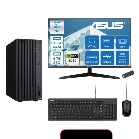 Asus Expertcenter P500MV Intel® Core™ Ultra 7 240H 5.2ghz Aı 128GB Ddr5 4tb SSD 27"120Hz 8GB/RTX5050 Freedos Mini Tower Masaüstü Bilgisayar E724016512B0D27F40+ZETTAUSBBELLEK ürün görseli 1