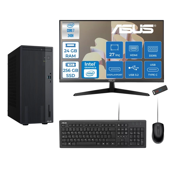Asus Expertcenter P500MV Intel® Core™ Ultra 7 240H 5.2ghz Aı 24GB Ddr5 256GB SSD 27"120Hz Intel® Graphics Freedos Mini Tower Masaüstü Bilgisayar E724016512B0DF06+ZETTAUSBBELLEK ürün görseli 1
