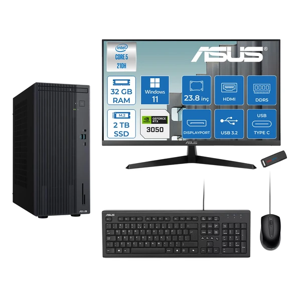 Asus Expertcenter P500MV Intel® Core™ Ultra 5 210H 4.8ghz Aı 32GB Ddr5 2tb SSD 23.8" 120Hz 6GB/RTX3050 WIN11HOME Mini Tower Masaüstü Bilgisayar D52108512B0D23H14+ZETTAUSBBELLEK ürün görseli 1