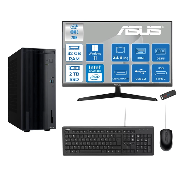 Asus Expertcenter P500MV Intel® Core™ Ultra 5 210H 4.8ghz Aı 32GB Ddr5 2tb SSD 23.8" 120Hz Intel® Intel® Graphics WIN11HOME Mini Tower Masaüstü Bilgisayar D52108512B0DH14+ZETTAUSBBELLEK ürün görseli 1