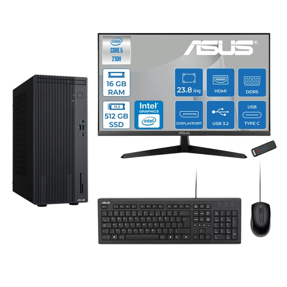 Asus Expertcenter P500MV Intel® Core™ Ultra 5 210H 4.8ghz Aı 16GB Ddr5 512GB SSD 23.8" 120Hz Intel® Intel® Graphics Freedos Mini Tower Masaüstü Bilgisayar D52108512B0DF02+ZETTAUSBBELLEK ürün görseli 1