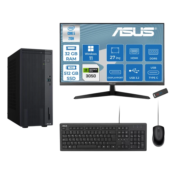 Asus Expertcenter P500MV Intel® Core™ Ultra 5 210H 4.8ghz Aı 32GB Ddr5 512GB SSD 27" 120Hz 6GB/RTX3050 WIN11PRO Mini Tower Masaüstü Bilgisayar E52108512B0D23P12+ZETTAUSBBELLEK ürün görseli 1