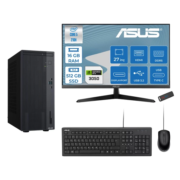 Asus Expertcenter P500MV Intel® Core™ Ultra 5 210H 4.8ghz Aı 16GB Ddr5 512GB SSD 27" 120Hz 6GB/RTX3050 Freedos Mini Tower Masaüstü Bilgisayar E52108512B0D23F02+ZETTAUSBBELLEK ürün görseli 1