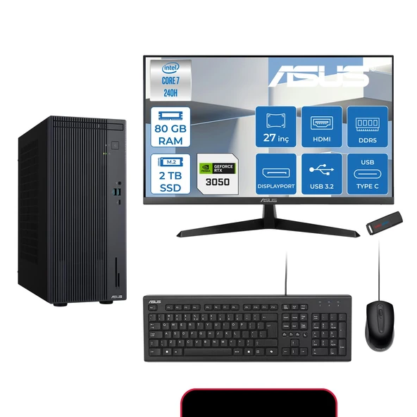 Asus Expertcenter P500MV Intel® Core™ Ultra 7 240H 5.2ghz Aı 80GB Ddr5 2tb SSD 27"120Hz 6GB/RTX3050 Freedos Mini Tower Masaüstü Bilgisayar E724016512B0D23F29+ZETTAUSBBELLEK ürün görseli 1