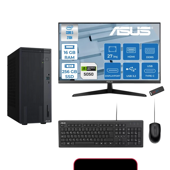 Asus Expertcenter P500MV Intel® Core™ Ultra 5 210H 4.8ghz Aı 16GB Ddr5 256GB SSD 27" 120Hz 8GB/RTX5050 Freedos Mini Tower Masaüstü Bilgisayar E52108512B0D27F01+ZETTAUSBBELLEK ürün görseli 1