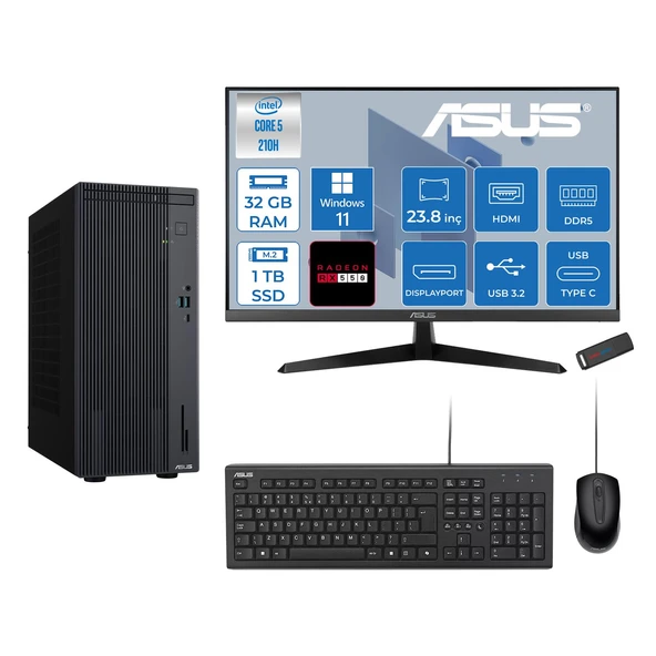 Asus Expertcenter P500MV Intel® Core™ Ultra 5 210H 4.8ghz Aı 32GB Ddr5 1tb SSD 23.8" 120Hz 4GB/RX550  WIN11PRO Mini Tower Masaüstü Bilgisayar D52108512B0D21P13+ZETTAUSBBELLEK ürün görseli 1