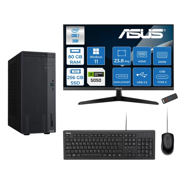 Asus Expertcenter P500MV Intel® Core™ Ultra 7 240H 5.2ghz Aı 80GB Ddr5 256GB SSD 23.8"120Hz 8GB/RTX5050 WIN11PRO Mini Tower Masaüstü Bilgisayar D724016512B0D27P26+ZETTAUSBBELLEK ürün görseli 1