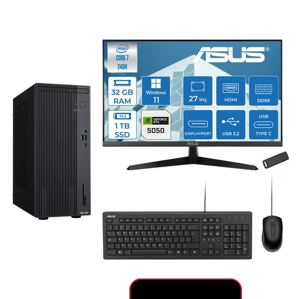 Asus Expertcenter P500MV Intel® Core™ Ultra 7 240H 5.2ghz Aı 32GB Ddr5 1tb SSD 27"120Hz 8GB/RTX5050 WIN11HOME Mini Tower Masaüstü Bilgisayar E724016512B0D27H13+ZETTAUSBBELLEK ürün görseli 1