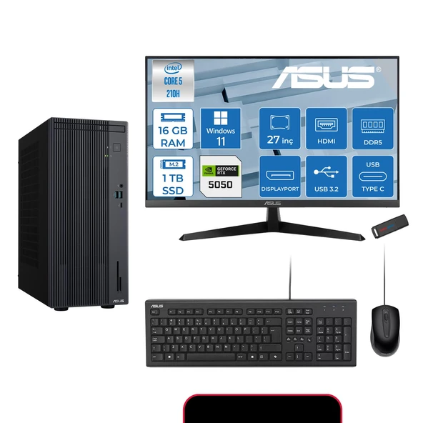 Asus Expertcenter P500MV Intel® Core™ Ultra 5 210H 4.8ghz Aı 16GB Ddr5 1tb SSD 27" 120Hz 8GB/RTX5050 WIN11PRO Mini Tower Masaüstü Bilgisayar E52108512B0D27P03+ZETTAUSBBELLEK ürün görseli 1
