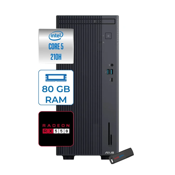 Asus Expertcenter P500MV Intel® Core™ Ultra 5 210H 4.8ghz Aı 80GB Ddr5 256GB SSD 4GB/RX550  WIN11HOME Mini Tower Masaüstü Bilgisayar C52108512B0D21H26+ZETTAUSBBELLEK ürün görseli 1