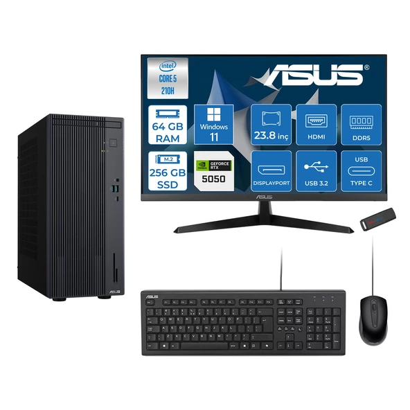 Asus Expertcenter P500MV Intel® Core™ Ultra 5 210H 4.8ghz Aı 64GB Ddr5 256GB SSD 23.8" 120Hz 8GB/RTX5050 WIN11PRO Mini Tower Masaüstü Bilgisayar D52108512B0D27P21+ZETTAUSBBELLEK ürün görseli 1