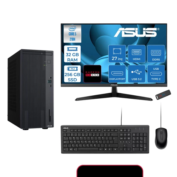 Asus Expertcenter P500MV Intel® Core™ Ultra 5 210H 4.8ghz Aı 32GB Ddr5 256GB SSD 27" 120Hz 4GB/RX550  Freedos Mini Tower Masaüstü Bilgisayar E52108512B0D21F11+ZETTAUSBBELLEK ürün görseli 1