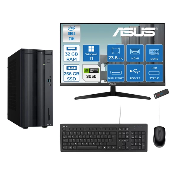 Asus Expertcenter P500MV Intel® Core™ Ultra 5 210H 4.8ghz Aı 32GB Ddr5 256GB SSD 23.8" 120Hz 6GB/RTX3050 WIN11HOME Mini Tower Masaüstü Bilgisayar D52108512B0D23H11+ZETTAUSBBELLEK ürün görseli 1