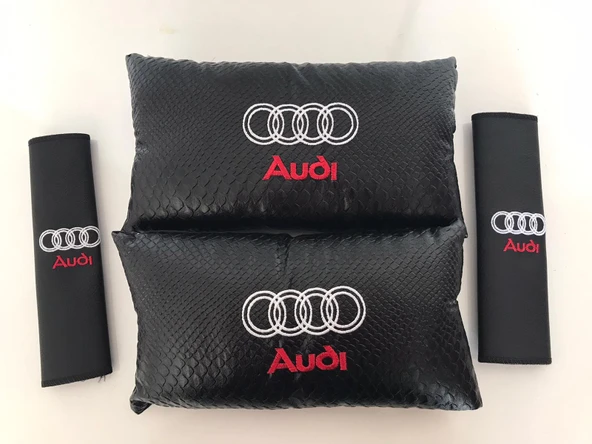 Audi Nakışlı Deri 1 Çift Boyun Yastık Ve 1 Çift Kemer Pedi ürün görseli 1