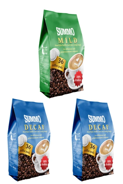 SUMMO 1 Adet Mild Ve 2 Adet Decaf 108’li Avantaj Paketi 36x3 Paket Senseo Pad Kahve Kapsülü ürün görseli 1