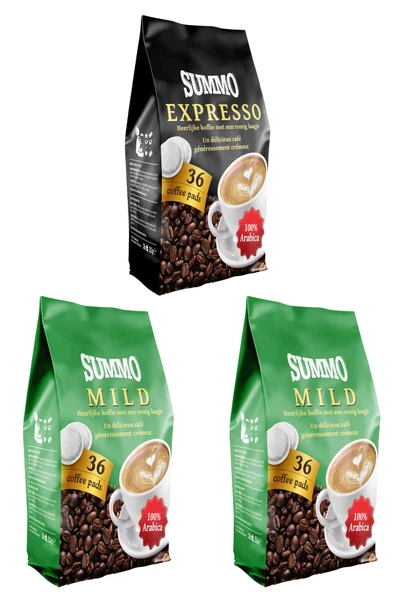 SUMMO 1 Adet Espresso Ve 2 Adet Mild 108’li Avantaj Paketi (36x3 Paket) Senseo Pads Kahve Kapsülü ürün görseli 1