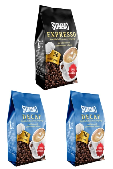 SUMMO 1 Adet Espresso Ve 2 Adet Decaf 108’li Avantaj Paketi (36x3 Paket) Senseo Pads Kahve Kapsülü ürün görseli 1