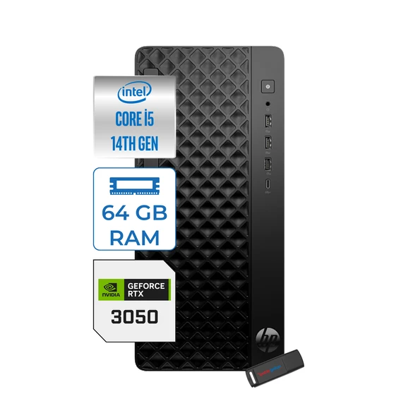 Hp Prodesk 2 Tower G1I Intel I5 14400 4,7 Ghz 64GB Ddr5 4tb SSD 6GB/RTX3050 WIN11HOME Mini Tower Masaüstü Bilgisayar B70VQAT23H25+ZETTAUSBBELLEK ürün görseli 1