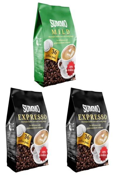 SUMMO 1 Adet Mild Ve 2 Adet Espresso 108’li Avantaj Paketi (36x3 Paket) Senseo Pads Kahve Kapsülü ürün görseli 1