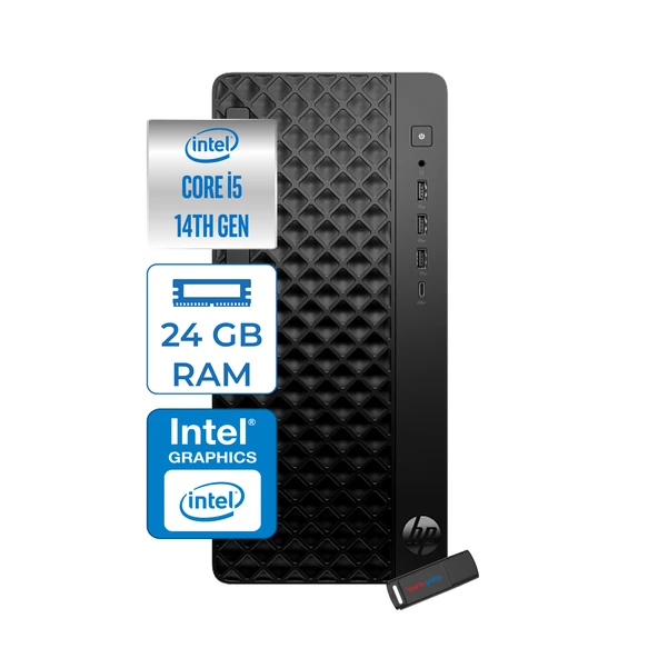 Hp Prodesk 2 Tower G1I Intel I5 14400 4,7 Ghz 24GB Ddr5 256GB SSD Intel® UHD Graphics 730 Freedos Mini Tower Masaüstü Bilgisayar B70VQATF06+ZETTAUSBBELLEK ürün görseli 1