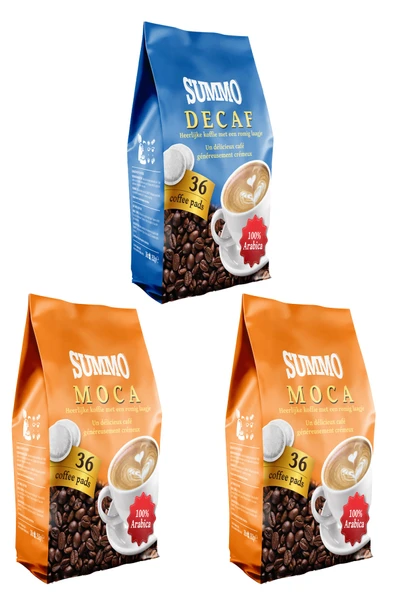 SUMMO 1 Adet Decaf Ve 2 Adet Moca 108’li Avantaj Paketi (36x3 Paket) Senseo Pads Kahve Kapsülü ürün görseli 1