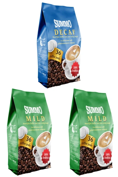 SUMMO 1 Adet Decaf Ve 2 Adet Mild 108’li Paket 36x3 Paket Senseo Pads Kahve Kapsülü ürün görseli 1