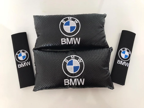 BMW Nakışlı Deri 2 Adet Boyun Yastık Ve 2 Adet Kemer Pedi ürün görseli 1