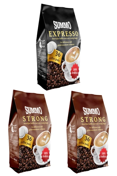 SUMMO 1 Adet Espresso Ve 2 Adet Strong 108’li Avantaj Paketi (36x3 Paket) Senseo Pads Kahve Kapsülü ürün görseli 1