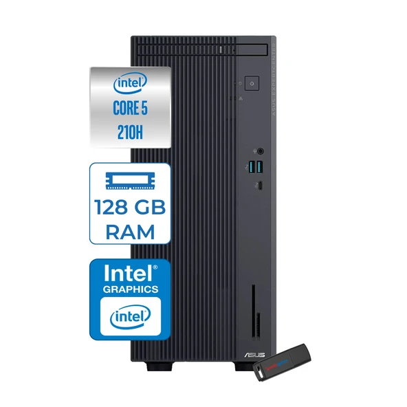 Asus Expertcenter P500MV Intel® Core™ Ultra 5 210H 4.8ghz Aı 128GB Ddr5 256GB SSD Intel® Intel® Graphics WIN11PRO Mini Tower Masaüstü Bilgisayar C52108512B0DP36+ZETTAUSBBELLEK ürün görseli 1