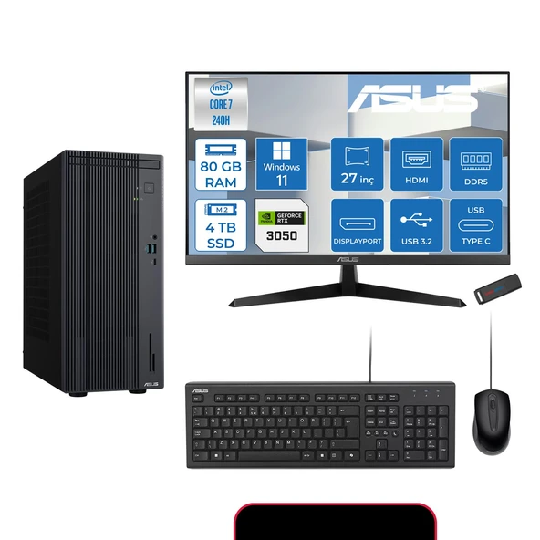 Asus Expertcenter P500MV Intel® Core™ Ultra 7 240H 5.2ghz Aı 80GB Ddr5 4tb SSD 27"120Hz 6GB/RTX3050 WIN11PRO Mini Tower Masaüstü Bilgisayar E724016512B0D23P30+ZETTAUSBBELLEK ürün görseli 1