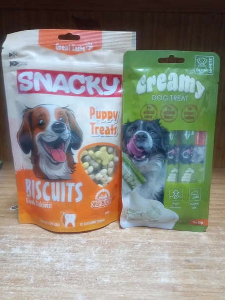 Biscuits Puppy Treats Yavru Köpek Ödül Bisküvisi 200 gr+Creamy TonBalıklı&DenizTaraklı Sıvı Köpek Ödül 4X15 GRAM ürün görseli 1