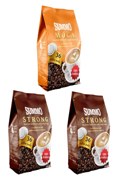 SUMMO 1 Adet Moca Ve 2 Adet Strong 108’li Avantaj Paketi (36x3 Paket) Senseo Pad Kahve Kapsülü ürün görseli 1