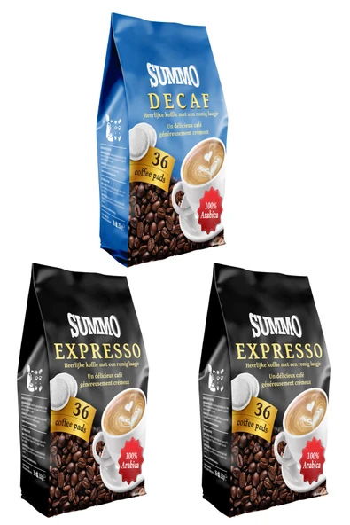 SUMMO 1 Adet Decaf Ve 2 Adet Espresso 108’li Avantaj Paketi (36x3 Paket) Senseo Pads Kahve Kapsülü ürün görseli 1
