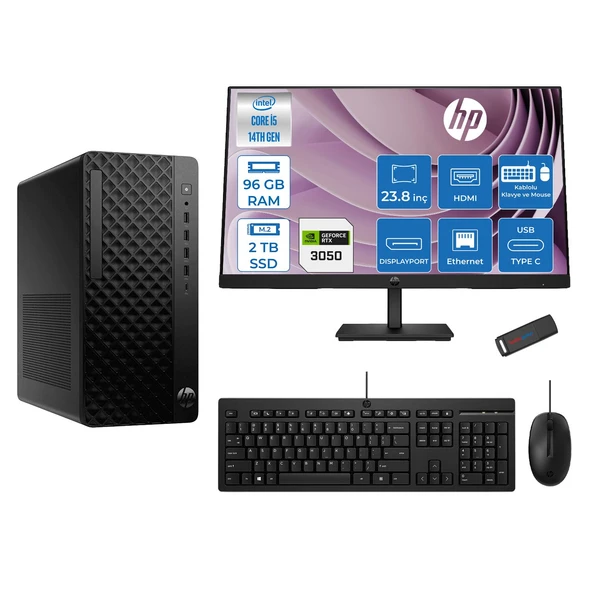 Hp Prodesk 2 Tower G1I Intel I5 14400 4,7 Ghz 96GB Ddr5 2tb SSD 6GB/RTX3050 Freedos Mini + 23.8 100Hz Fhd Monitör Tower Masaüstü Bilgisayar 24B70VQAT23F34+ZETTAUSBBELLEK ürün görseli 1